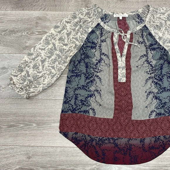 Daniel Rainn Split Neck Boho Shear Blouse M - Picture 6 of 16